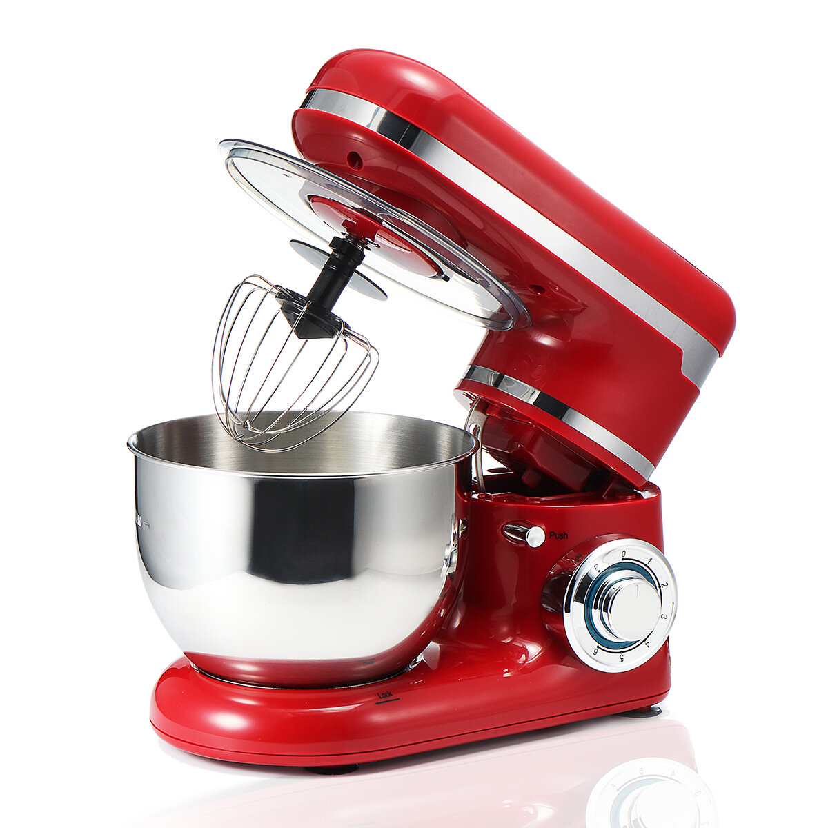 SINGES Stand Mixer 1200W 6 Speed Dough Tilt Head Electric Mixer Stainless Steel Bowl Hook Mixing Beater Whisk Red with 3 Heads