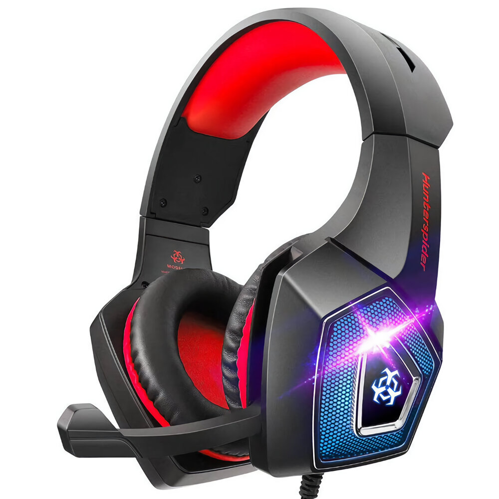 Hunterspider V1 Game Headset 3.5mm+USB Wired Bass Stereo RGB Gaming Headphone with Mic for Computer PC Gamer