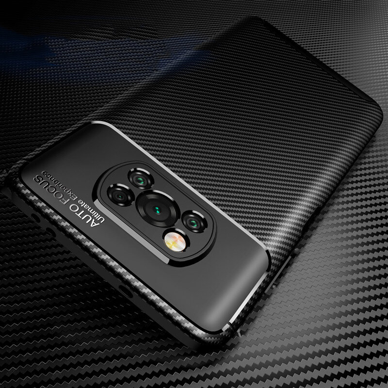 Bakeey for POCO X3 PRO /  POCO X3 NFC Case Luxury Carbon Fiber Pattern with Lens Protector Shockproof Silicone Protective Case Non-original