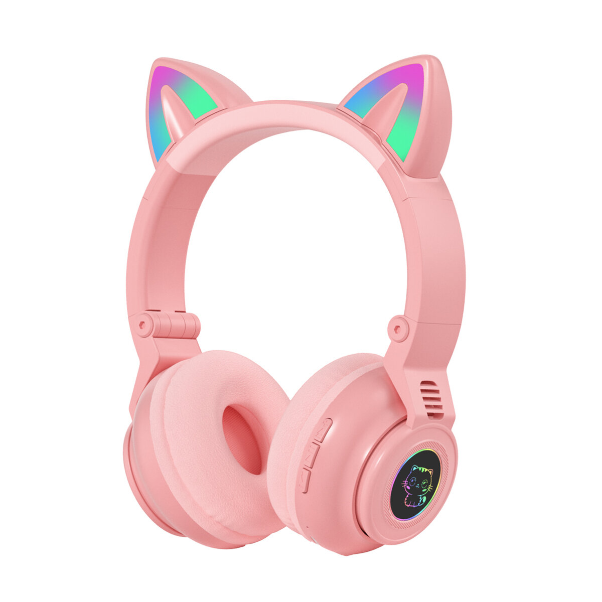 STN STN26 bluetooth Headset Cat Ears Wireless BT5.0 / 3.5MM Wired Dual Mode RGB Light Bass Noise Cancelling Foldable Headphones for Adults Kids Girls Headset Support TF Card/MP3/FM
