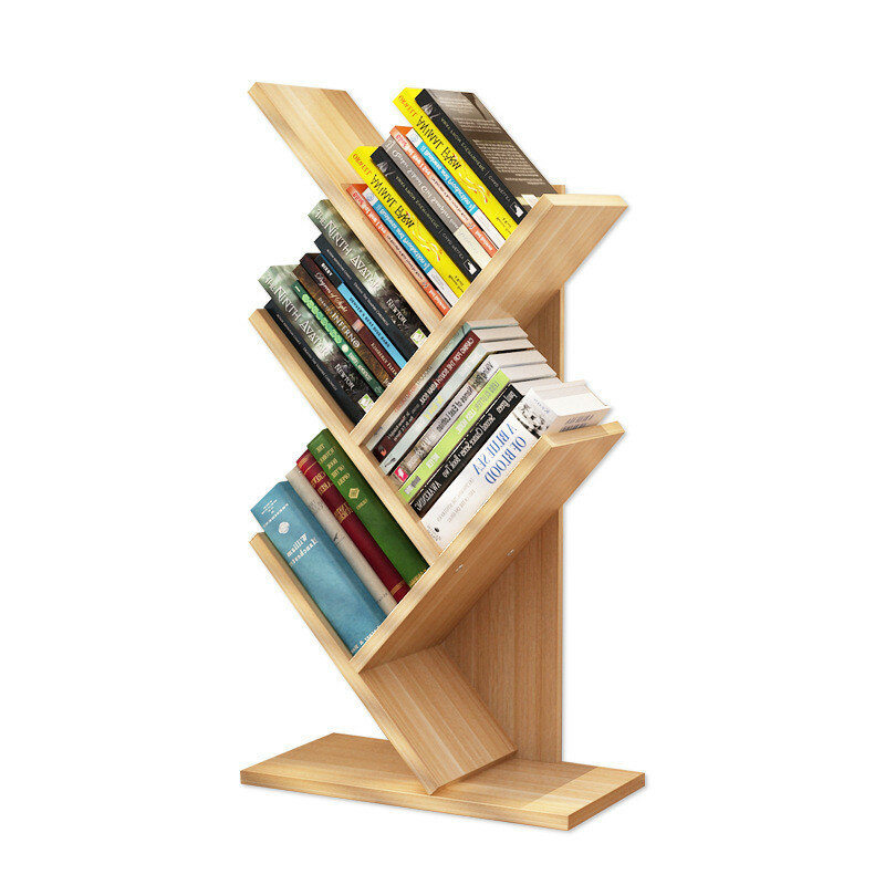 Tree-Shaped Small Bookshelf Multi-Layer Wooden Storage Rack Standing Shelf Household Desktop Bookcase Simple Children's Room Decor