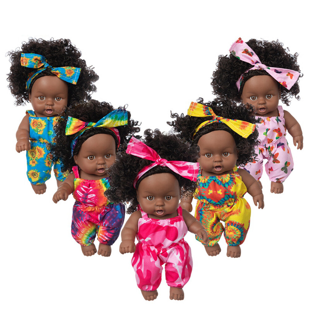 8 Inch Silicone VinylAfrican Girl Realistic Reborn Lifelike Newborn Baby Doll Toy for Kids Gift
