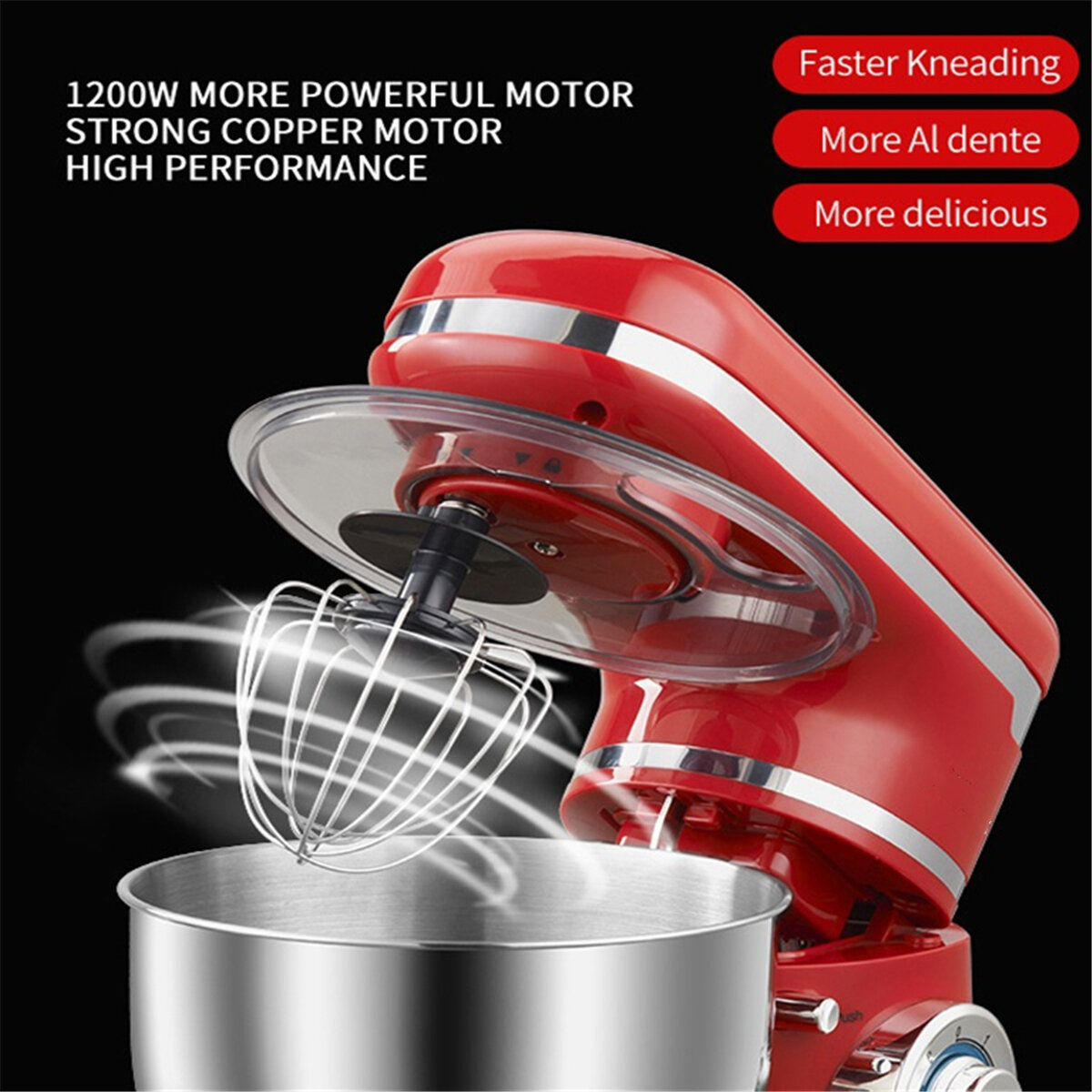 6-Speed Electric Mixer with Stainless Steel Bowl Dough Hook Red GWELL Tilt-Head Stand Mixer Beater and Whisk 