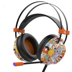 DOUYU DHG160 Graffiti Game Headset USB Wired Bass Gaming Headphone Stereo Earphone Headphones with Mic for Computer PC Gamer