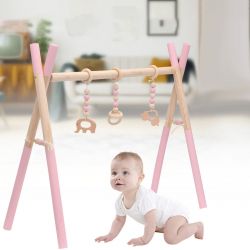 Wooden Baby Gym Toy Non Toxic Organic Play Stand Nursery Fun 3 Hanging Mobile Wood Rack Room Decoration