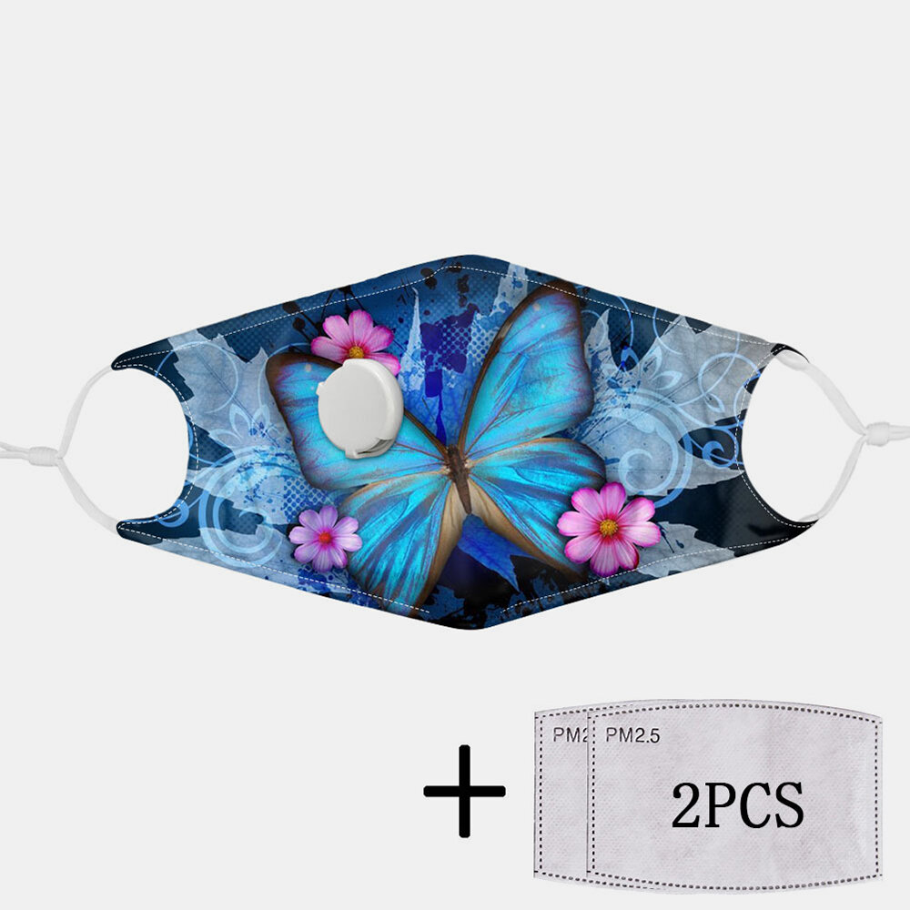 Butterfly Print Breathing Mask PM2.5 Filter Gasket Dustproof Non-disposable Mask