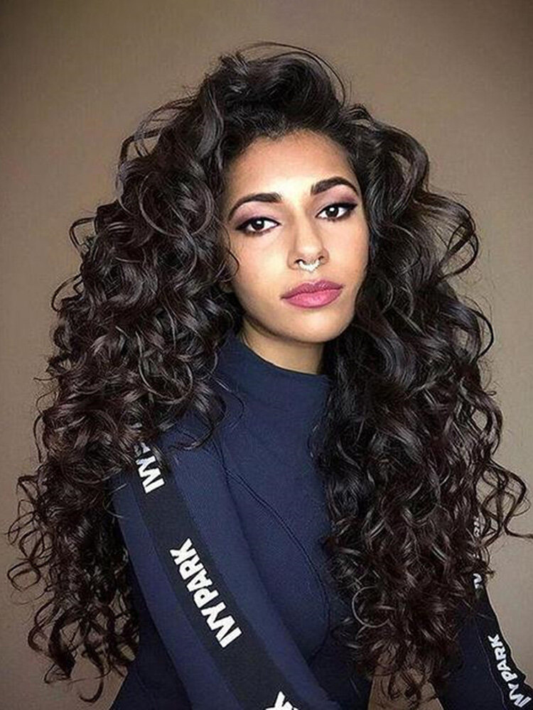 Natural Black Long Curly Hair Fluffy Afro Small Curly High Temperature  Fiber Wigs - Semiramees Web Site