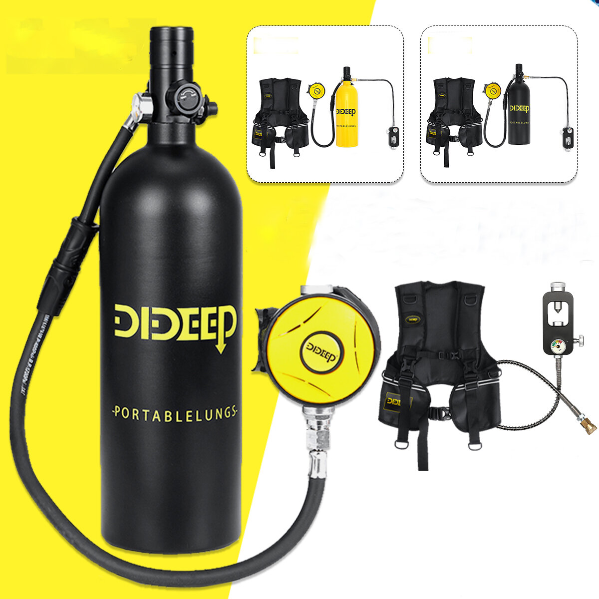 DIDEEP X5000 Pro 2L Diving Scuba Tank Set Oxygen Dive Equipment with Vest Bag Adapter Kit Air Cylinder Underwater Diving Set
