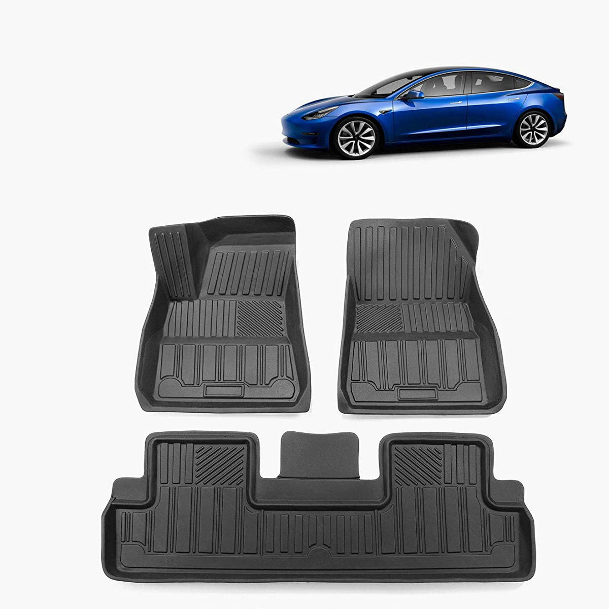 Black TPE Waterproof Car Floor Mat for Tesla Model 3 All-Weather Fits