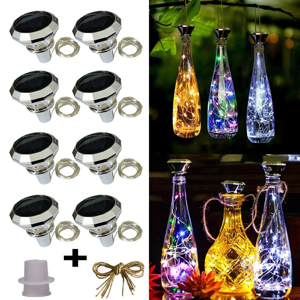 8 Pack Solar WineBottle Cork Lights 2M 20 LEDs Copper Wire Fairy Garland String Lights for Xmas Wedding Party Art Decor Lamp