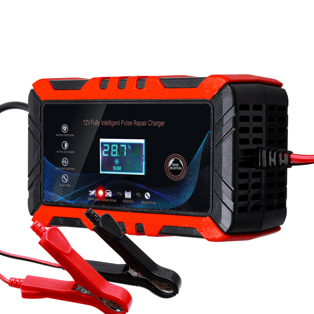 12V 6A Pulse Repair Battery Charger LCD Display Accumulator Charging AGM/GEL Lead-acid Batteries Charging Touch Screen Control