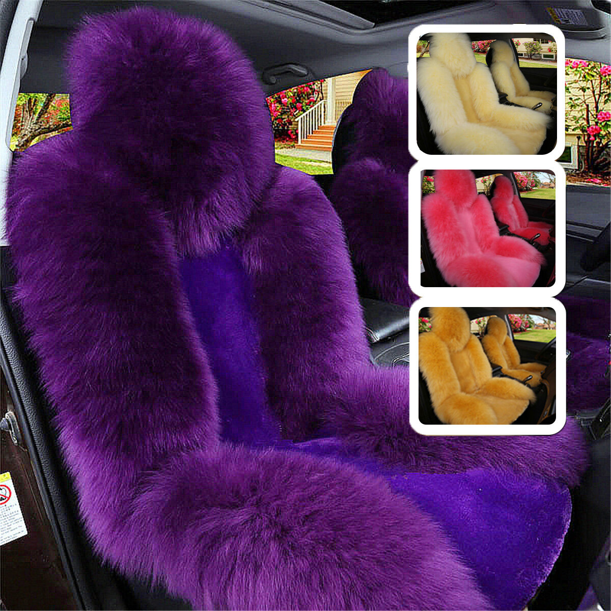 Car Seat Cover Wool Warm Universal Sheepskin Fur Front Seat Cushion Covers Auto
