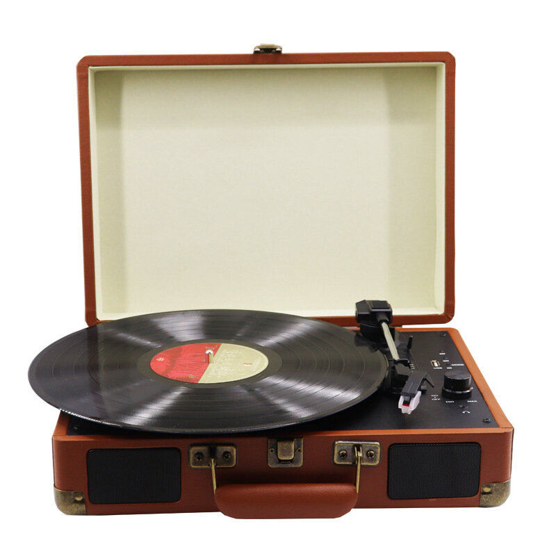 Phonograph Turntables Record Player Retro Vinyl Phonograph Record Player Suitcase USB Bluetooth Speaker