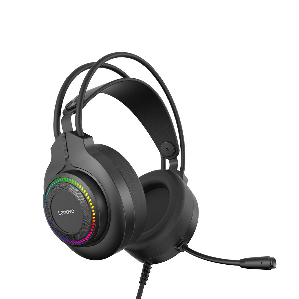 Lenovo G20-A Wired Headset RGB Light Over-Ear Gaming Headphone with Mic Noise Canceling 3.5mm Audio Plug  For for Laptop Computer