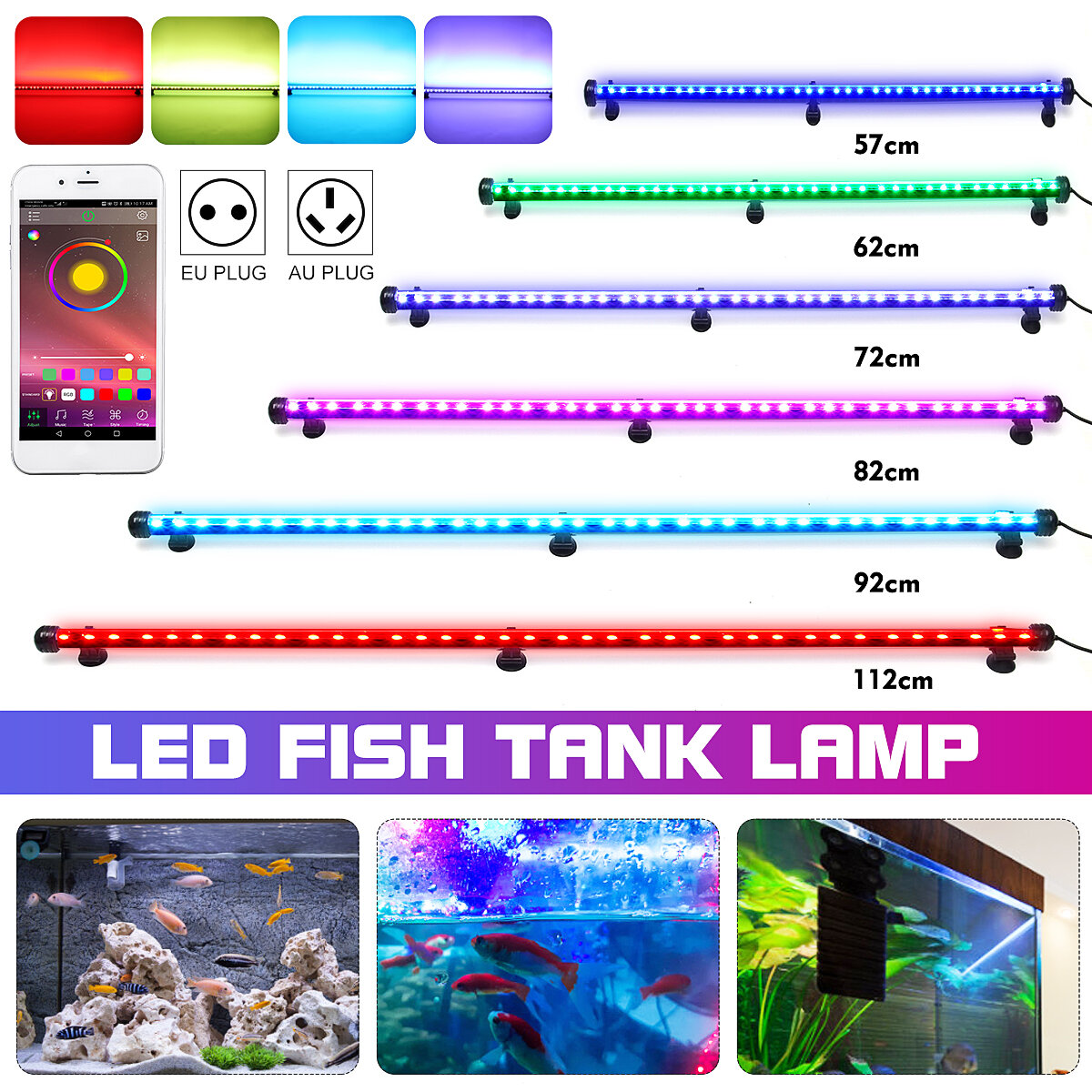 57-112CM GRB Aquarium Light LED Waterproof APP Control Fish Tank Light Underwater Fish Lamp Aquariums Decor Lighting Plant Lamp