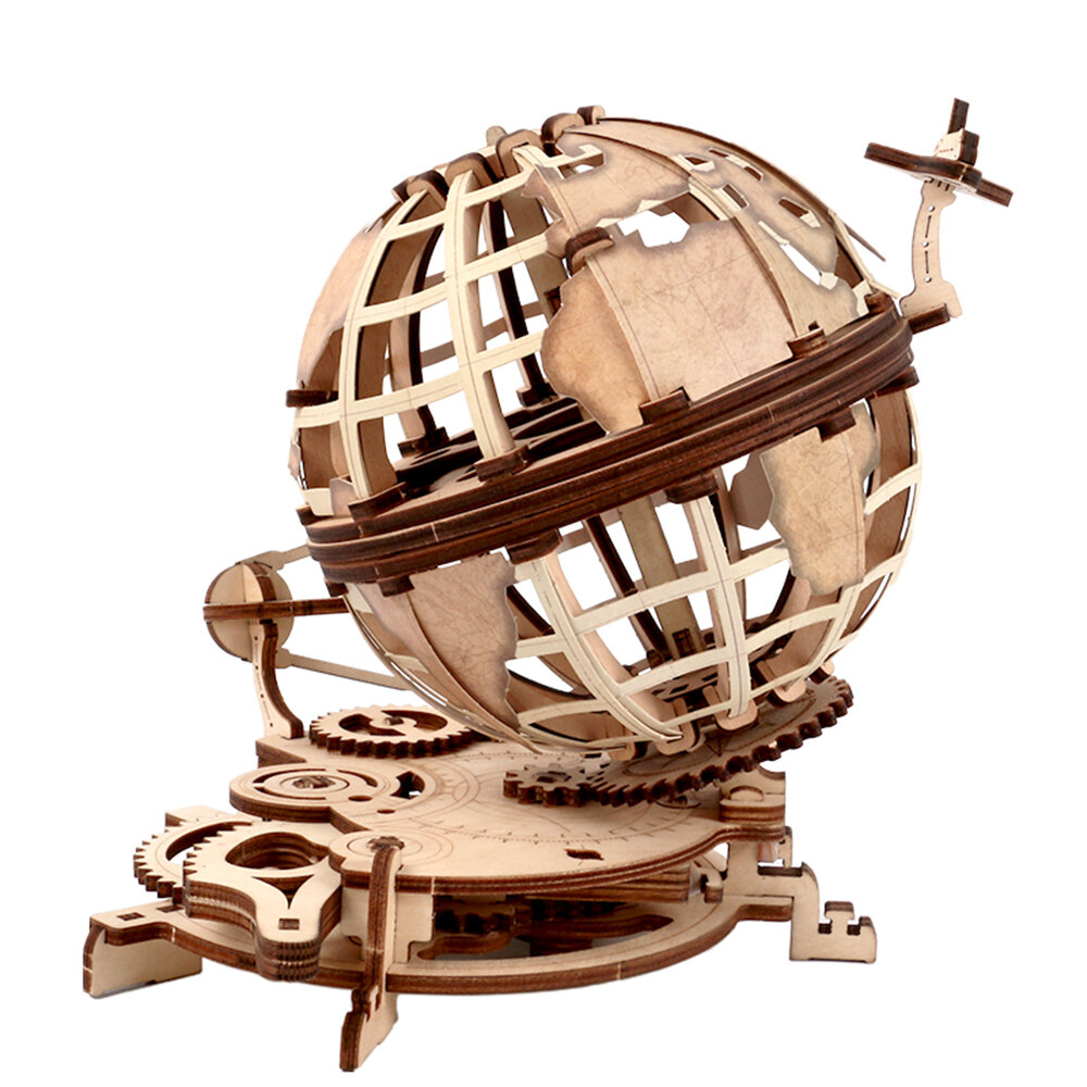 Wooden Hollow Globe DIY Assembled Creative 3D Toy Wooden Mechanical Globe Model Educational Toys Home Office Decorations