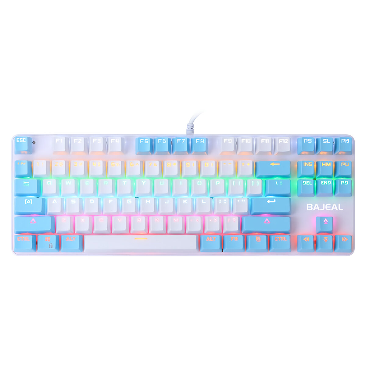 BAJEAL K100 Mechanical Keyboard Wired 87 Keys Rainbow Backlight Blue Swtich Hot Swappable Dual Color Design Gaming Keyboard With LED Lighting Effect for Gaming Typing Office