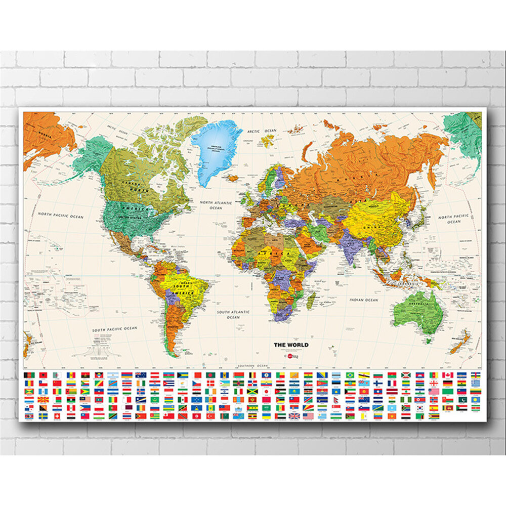 Modern World Map Vintage Wall Art Poster Frameless Non-woven Canvas Painting School Supplies Home Living Room Decoration