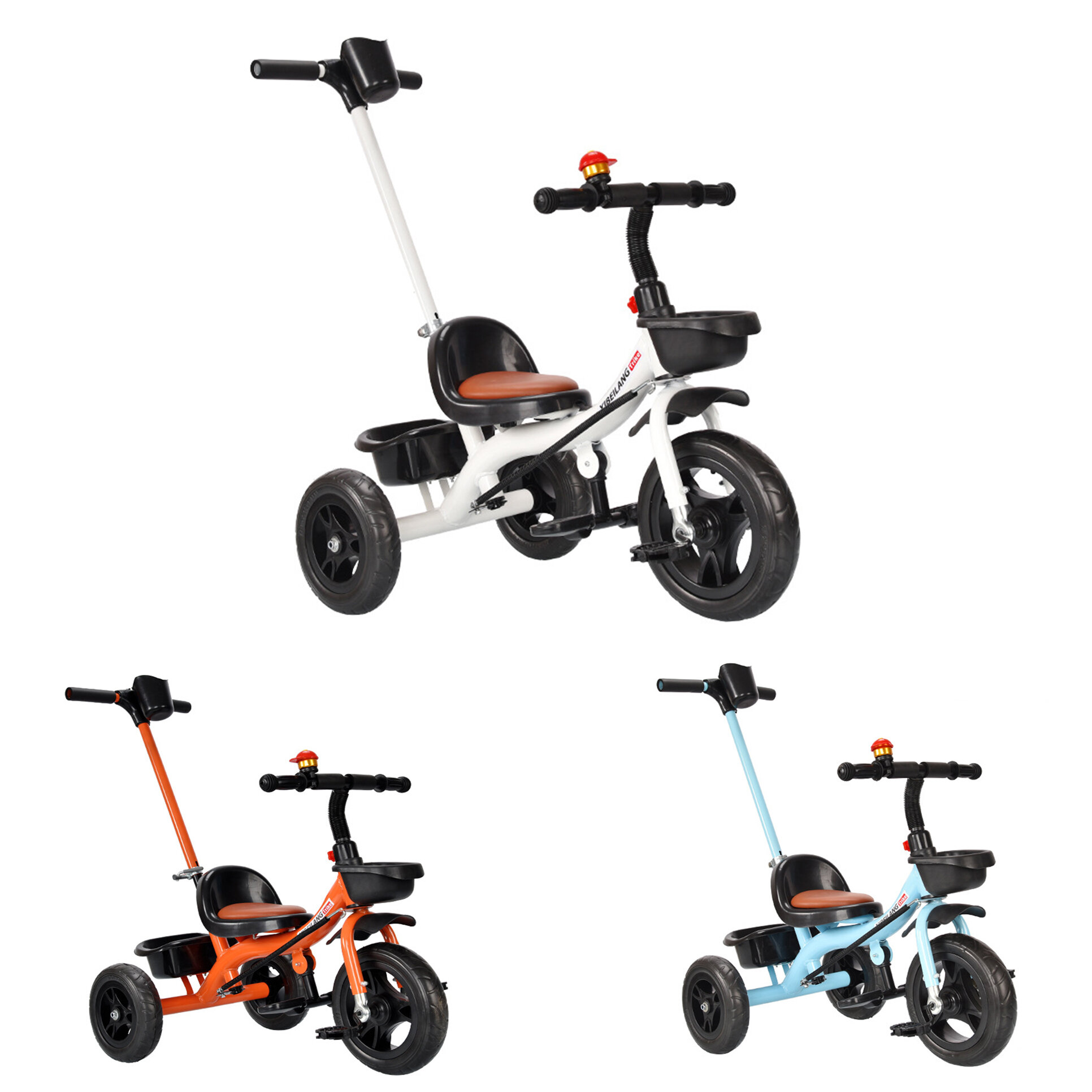 3 Color Folded Baby Tricycle with 3 Step Adjustable Height Push Rod&Foldable Pedal Walker Ride On Trike Bike Toddler Kids Children Bicycle