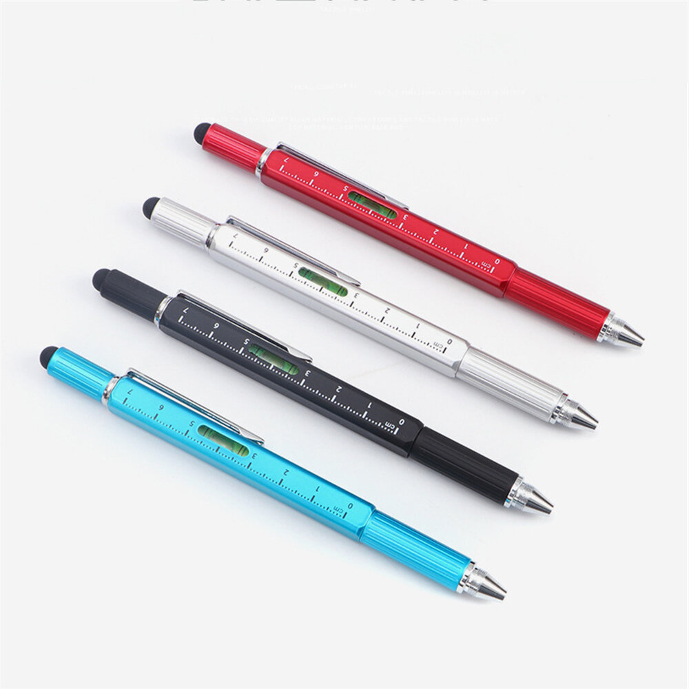 0.7mm Multi Function Level Tool Pen Square Touch Screen Rod Metal Screwdriver Ballpoint Pen Gift Tool School Office Supplies