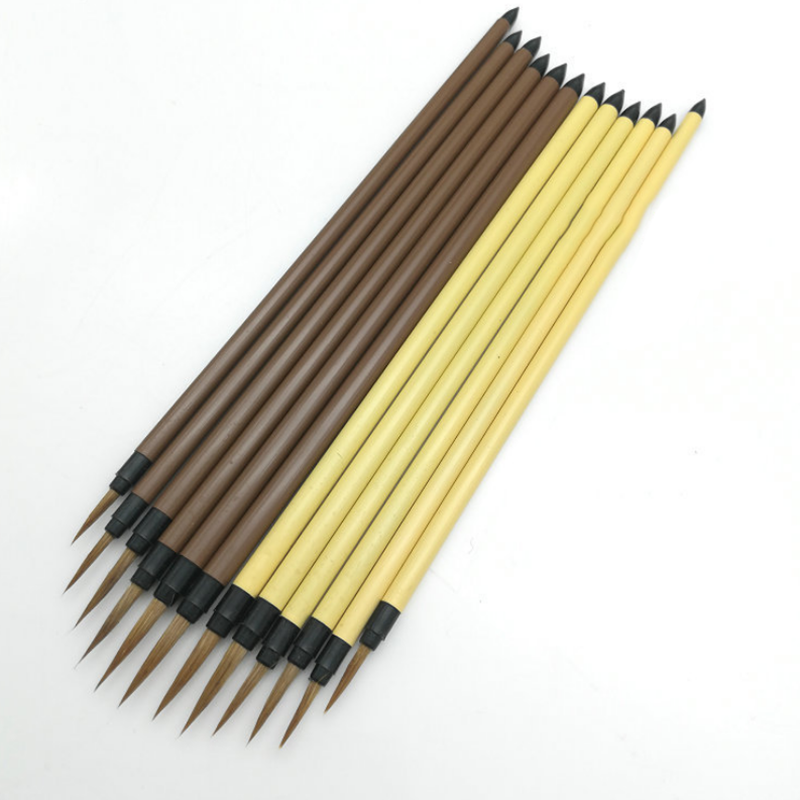 10 PCS Oil Painting Brush Wood Handel Weasel Hair Different Size Hook Line Pen For Acrylic Painting