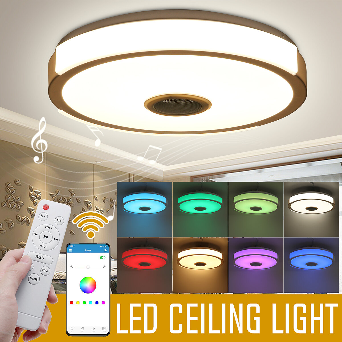 36W 108LED Music Ceiling Lamp RGB APP+Remote Control Bedroom Study Living Room