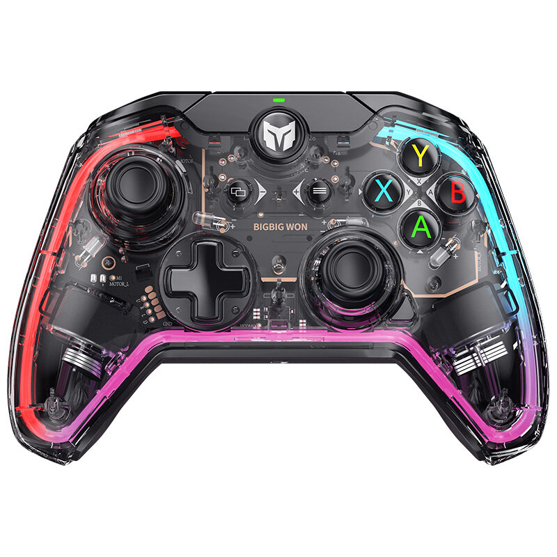 BIGBIG WON Rainbow C1 RGB Somatosensory Wired Gamepad Game Controller Joystick for Nintendo Switch PC for PS4 PS5 Game Console with R90 for Xbox Switch Pro Without Delay Transparent Shell
