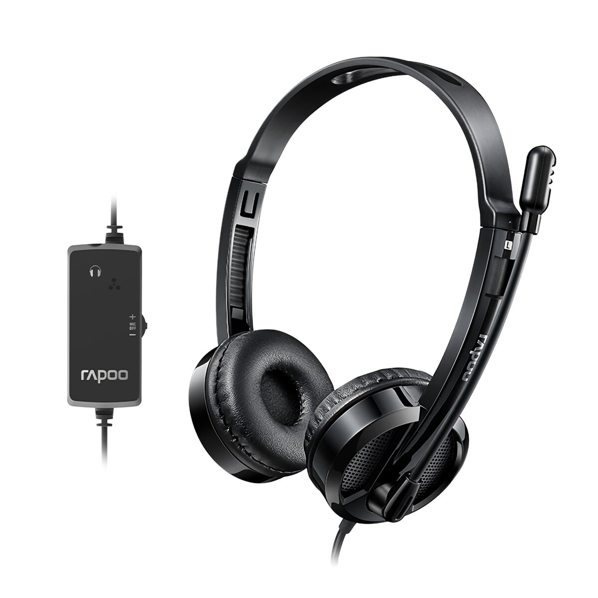 Rapoo H120 Wired Headset USB Stereo Sound Headphone with Noise Cancelling Microphone for Speech Online Class Teaching Voice Call