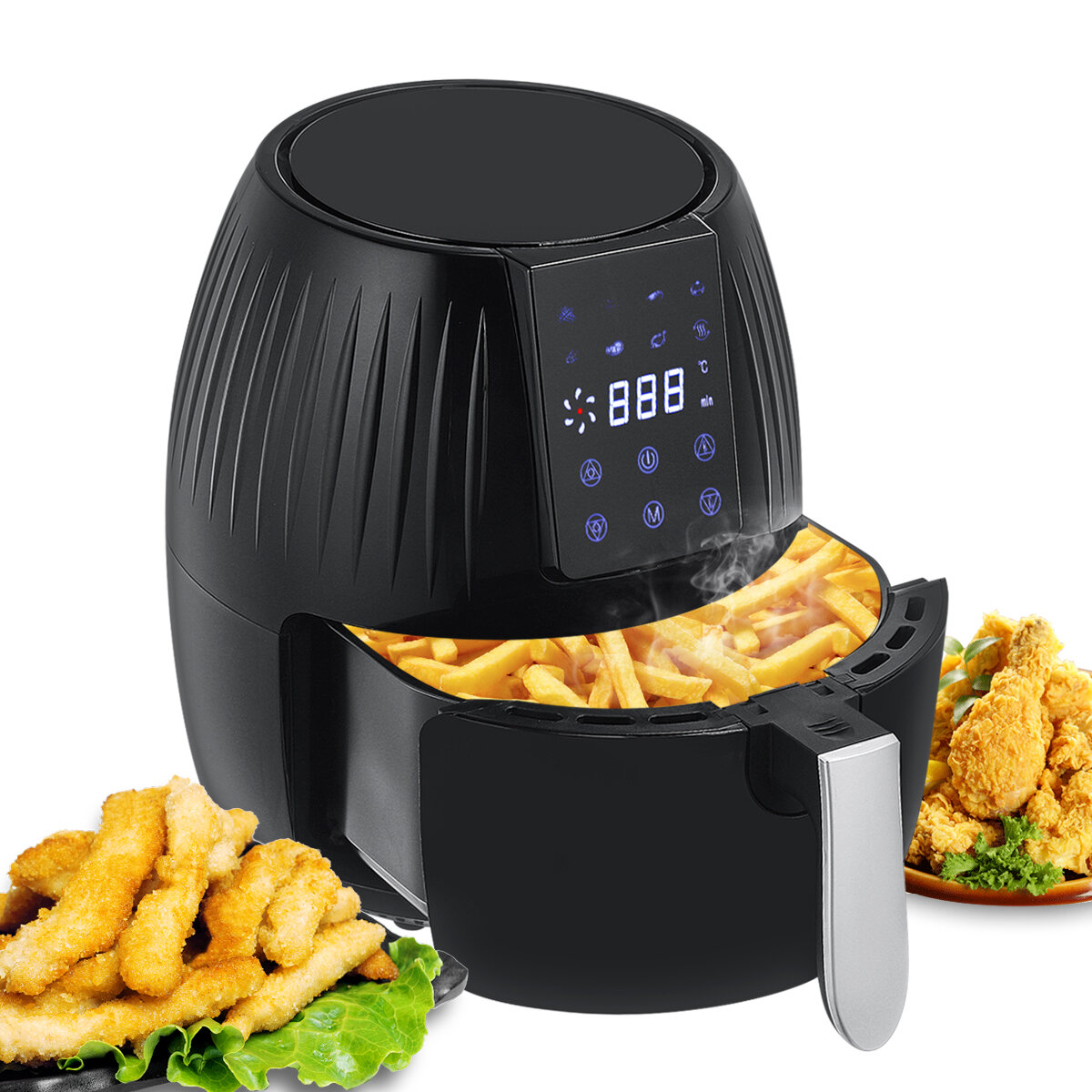 1300W Electric Hot Air Fryers Oven Oilless Cooker 5.5L Large Capacity Touch Screen 360 Cycle Heating  with Non Stick Pot Liner