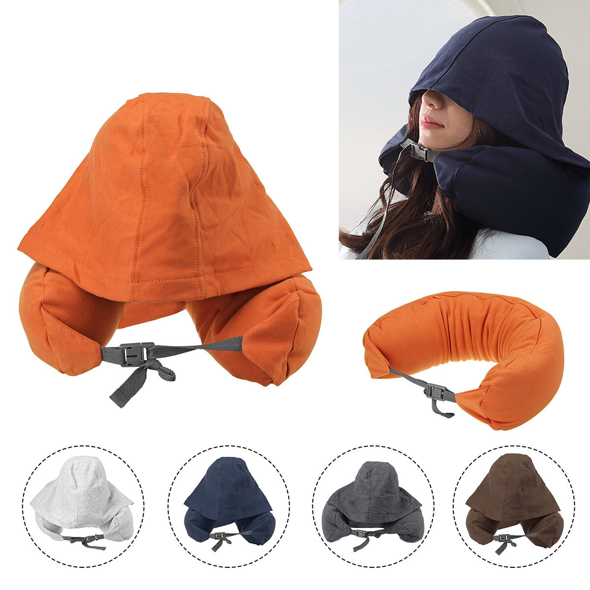 U-shaped Pillow Sleeping Nap Neck Support Cushion With Hat Travel Office Home Fitness Relaxing Pillow