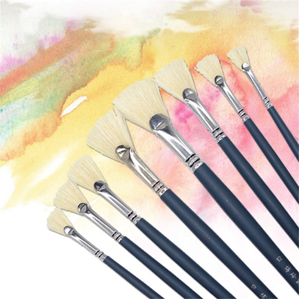Bolingkai 8Pcs Oil Painting Pen Set Pig Hair Wooden Pen Holder Pen Set Watercolor Animation Gouache Painting Brush
