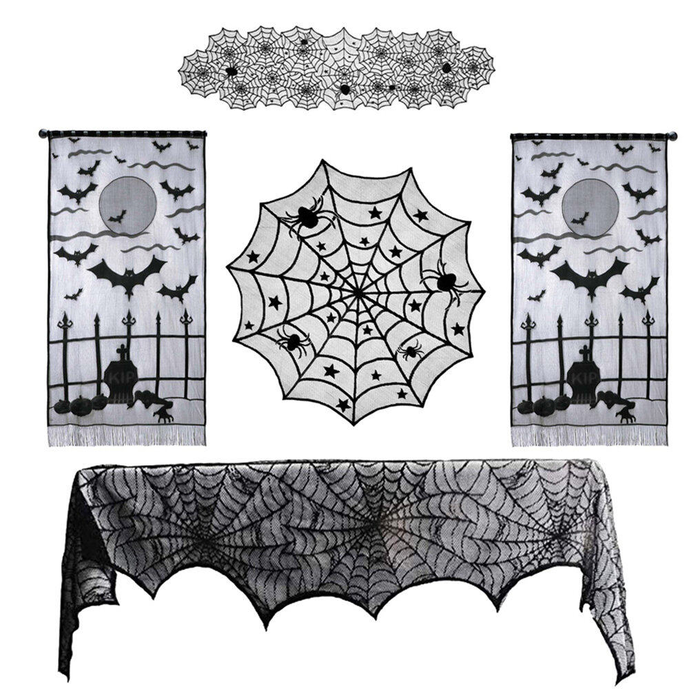 Halloween Ghost Festival Lace Table Cloth Curtain Black Spider Web Web Tablecloth Halloween Decoration Party Tablecloth