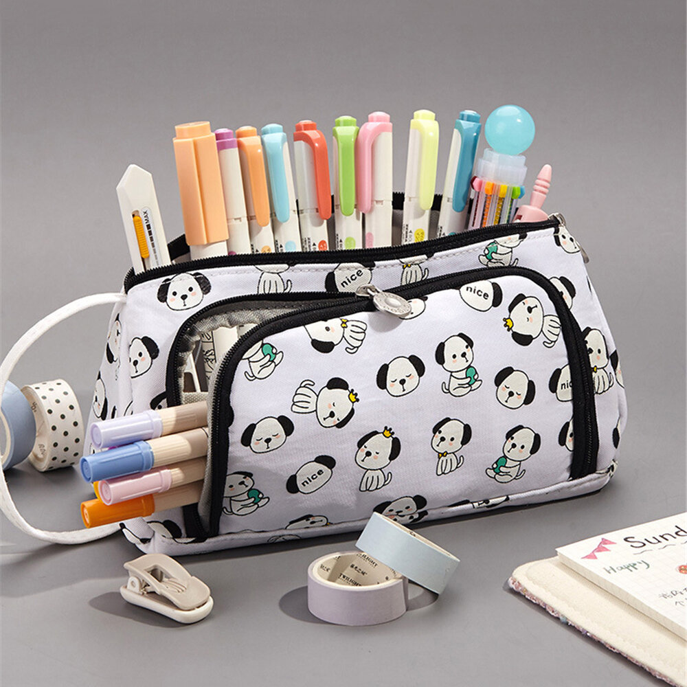 Angoo AN2012-853 Nylon Pencil Case Portable School Large Capacity Pencil Pens Storage Bag Cute Stationery School Supplies for Kids