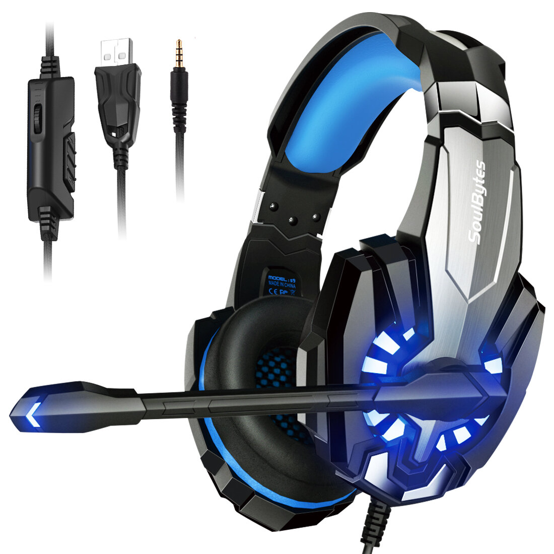 Soulbytes S9 Gaming Headset Multifunctional Noise Cancelling Head-mounted Luminous Headset Gaming Wired Headphone