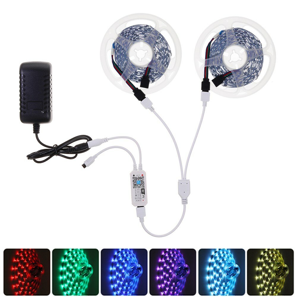 2*7.5M WiFi APP RGB 5050 Non-waterproof LED Strip Light Kit + 24Keys Remote Control Work with Alexa Google Home Christmas Decorations Clearance Christmas Lights