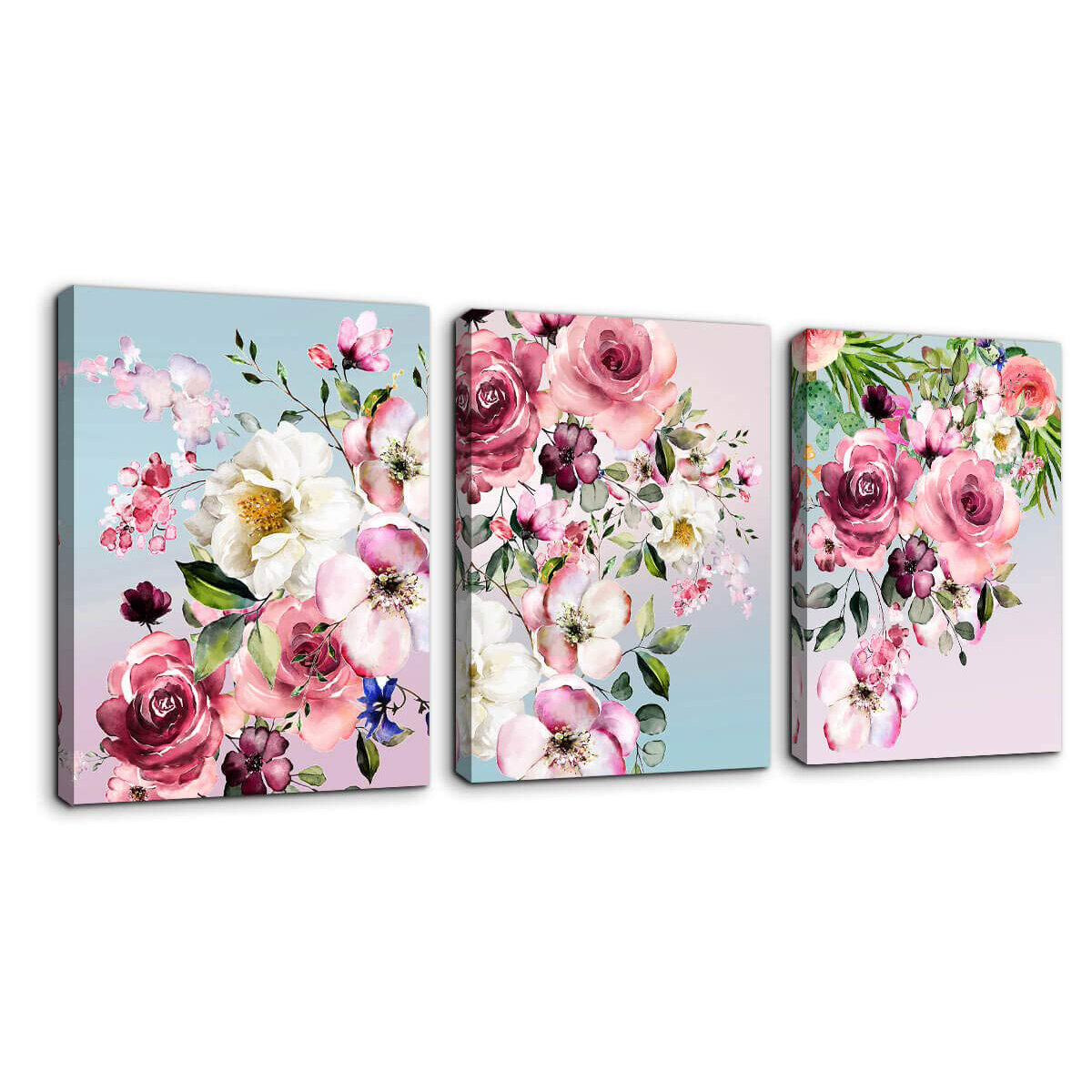 3pcs Canvas Flower Wall Hanging Pictures Modern Plant Floral Framed/Frameless for Home Bathroom Girls Room Wall Decoration