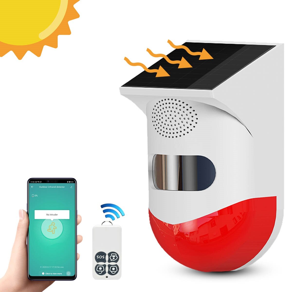 Outdoor Solar Power Alarm WIFI/Remote Control Security Motion Sensor Detector