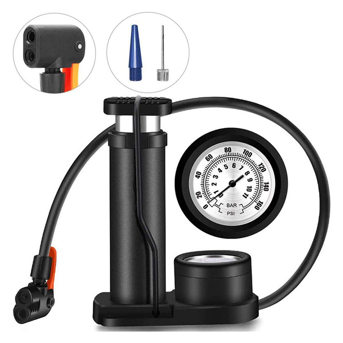 160PSI Mini Pedal Inflation Pump Inflater Accessories Manual Air Pump with Barometer for Bicycle Car Balls