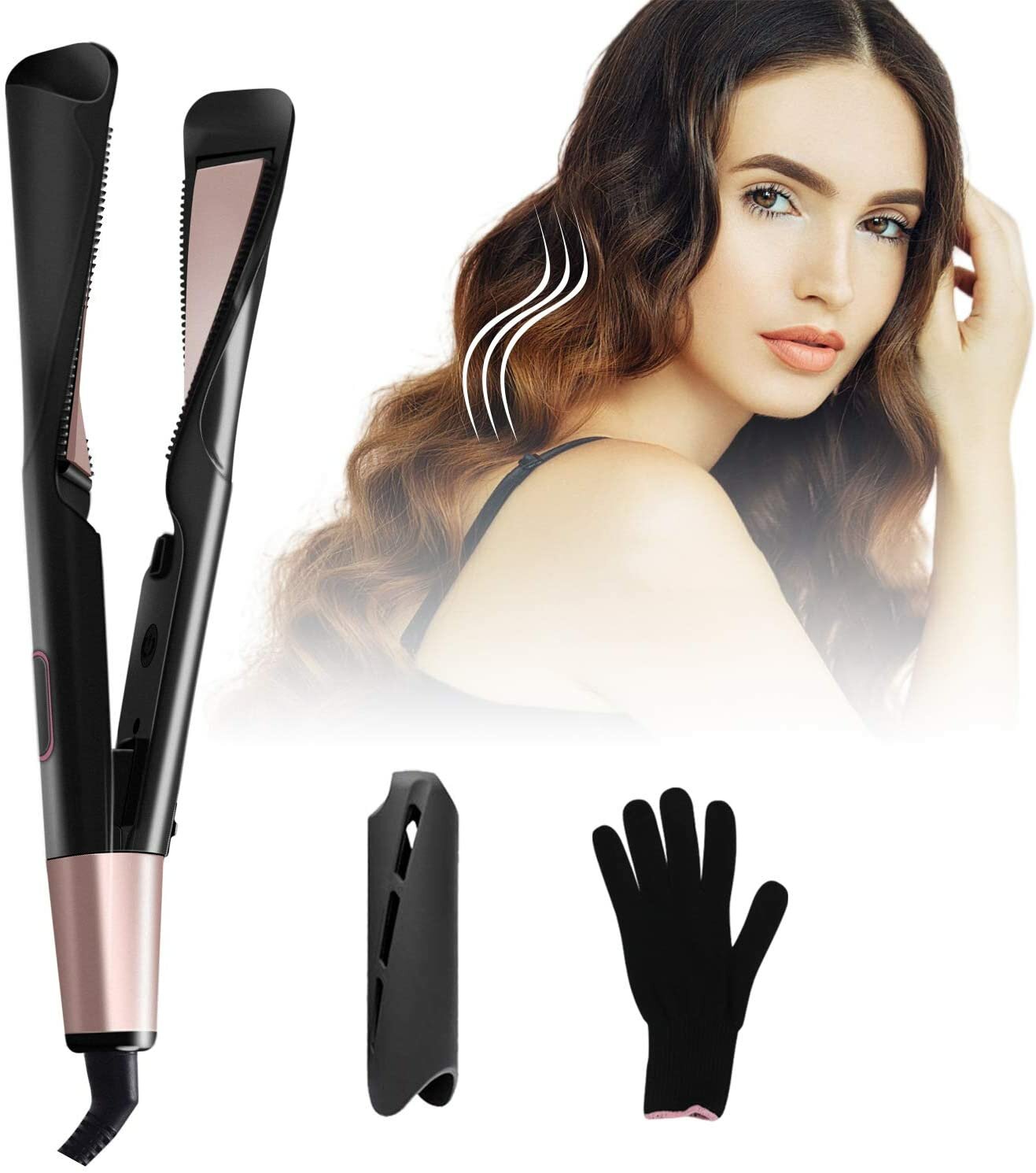 2-in-1 Far-infrared Hair Straighter Curler LCD Digital Temperature Display Curling Iron PTC Heating Anti-scalding One-button Lock Hair Curler