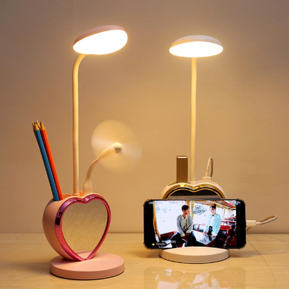 Multifunctional USB Rechargeable Touch Dimmable LED Table Lamp Pen Holder Mobile Phone Stand Magnet Mirror