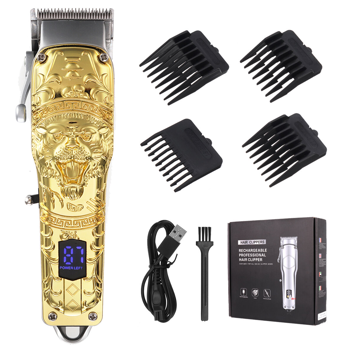 0.1-3mm 4 Gear Electric Hair Clipper Men All-metal Rechargeable Hair Trimmer Shaver Barber W/ 4pcs Limit Combs