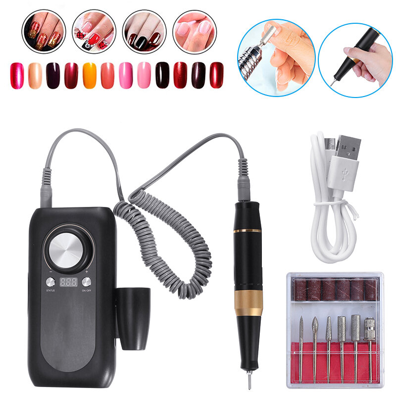 Portable USB Electric Nail Art Tips Polish Manicure Drill File Machine Tools