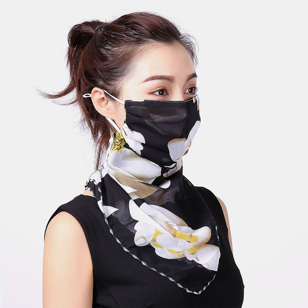 Women Breathable Printing Masks Ear-mounted Neck Protection Sunscreen Scarf Anti-UV Bandana