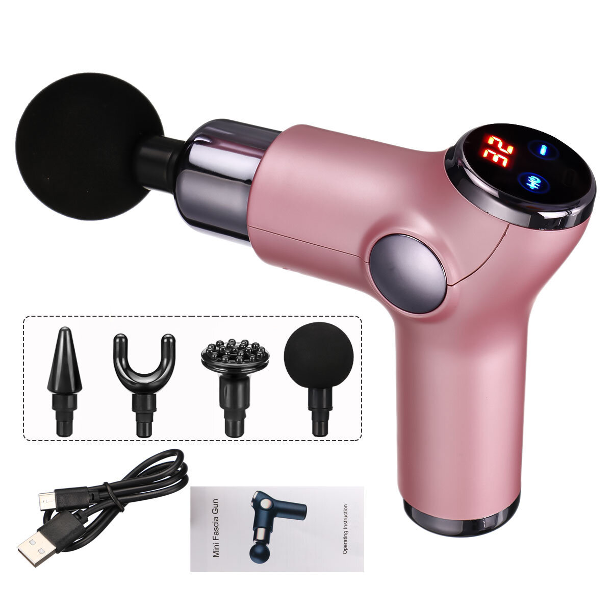 USB Electric Percussion Massage Guns HandHeld Deep Muscles Relaxing Shock Vibration Therapy Device Percussive Massager W/ 4 Heads