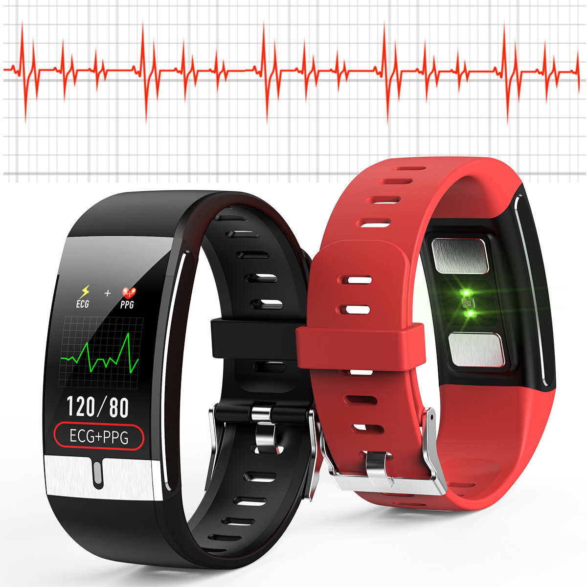 [SPO2 Monitor]Bakeey E66 Thermometer ECG+PPG Heart Rate Blood Pressure Oxygen Monitor IP68 Waterproof USB Charging Smart Watch