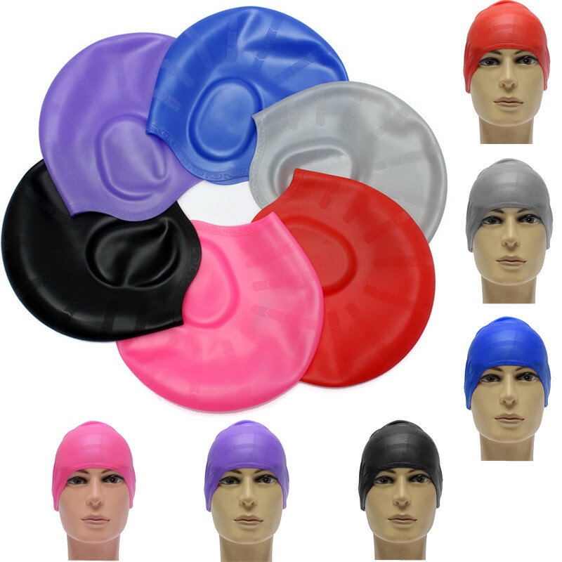 Flexible Silicone Gel Ear Bathing Swimming Cap Men Women Long Hair Sports Waterproof Swim Pool Cap Swimming Hat Cover for Adult