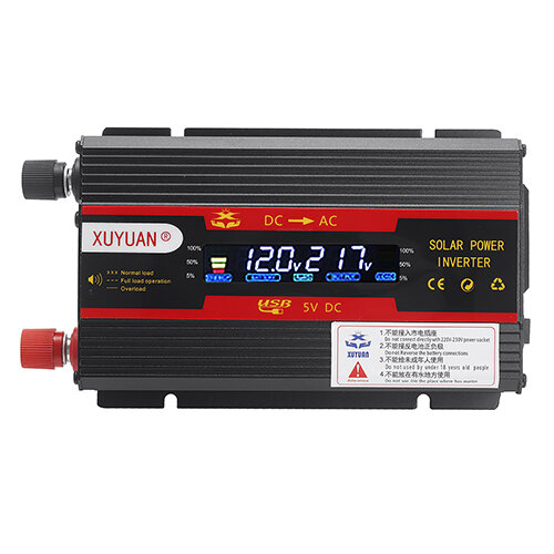 XUYUAN 1000W US/EU Plug 12V/24V To 220v 10-15V Car Inverter Car Converter Solar Power Inverter Modified Sine Wave with LCD Display