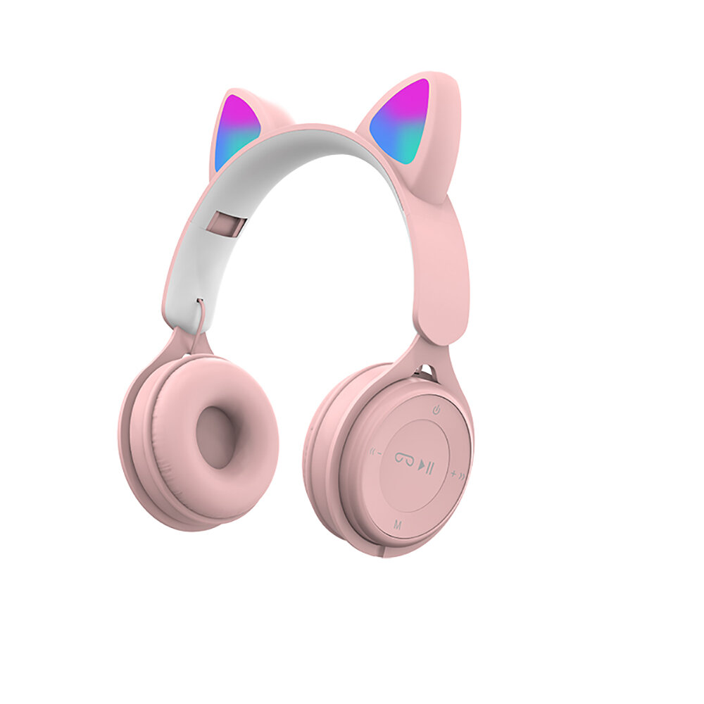 SOMIC DR-08 Pink Colorful Cat Ear bluetooth Headphone with Mic Rainbow Light HIFI Sound Folding Audio/TF/USB Connection