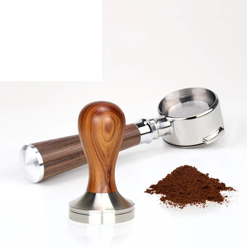 HiBREW 51MM/58MM Tamper Coffee Powder Handle 304 Stainless Steel Solid Wood