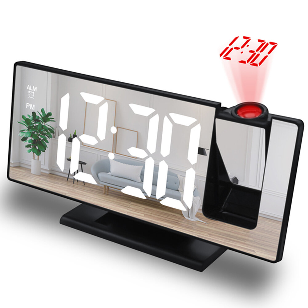 LED Mirror Projector Alarm Clock Big Screen Temperature Date Display Multiple Colors Available Electronic Clock Adjustable Brightness
